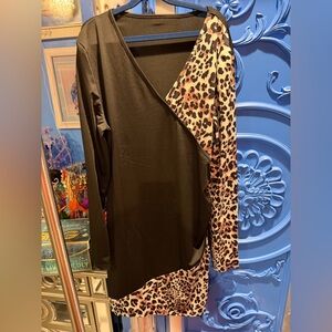 Black and Leopard Print Wrap Dress